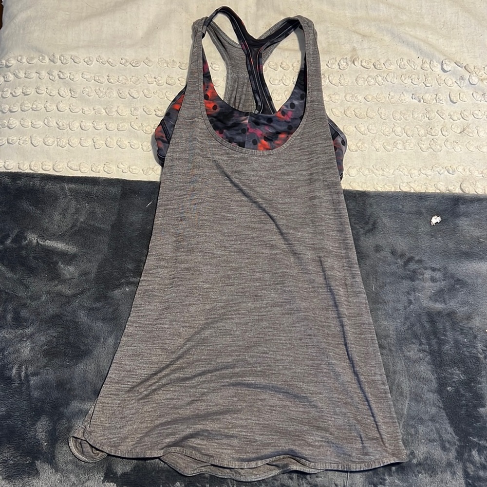Lulu lemon Gray Tank top with multicolor bra attached. Bra can be removed.